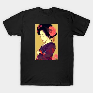 Traditional geisha art with flowers T-Shirt